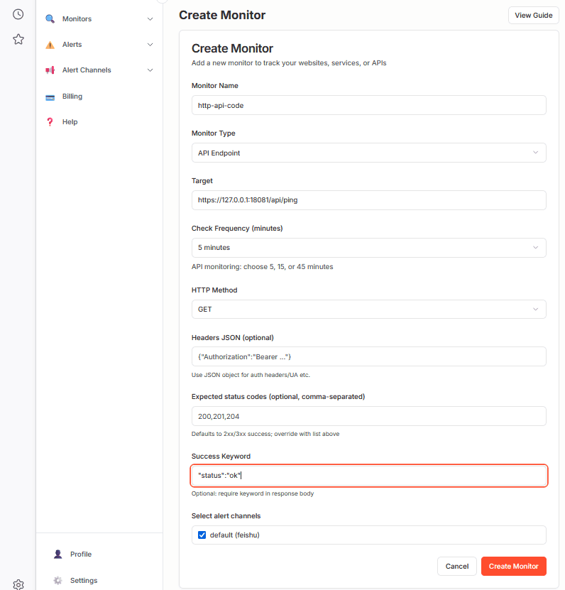 API monitor setup example