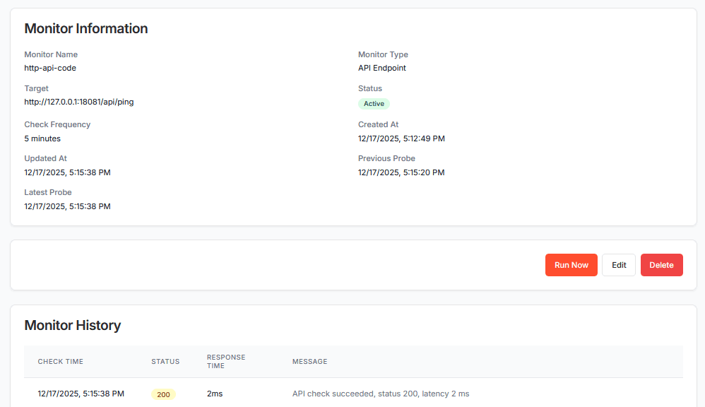 API monitor run results